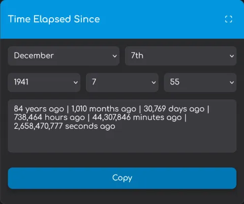 Time Elapsed Since Pearl Harbor Attack