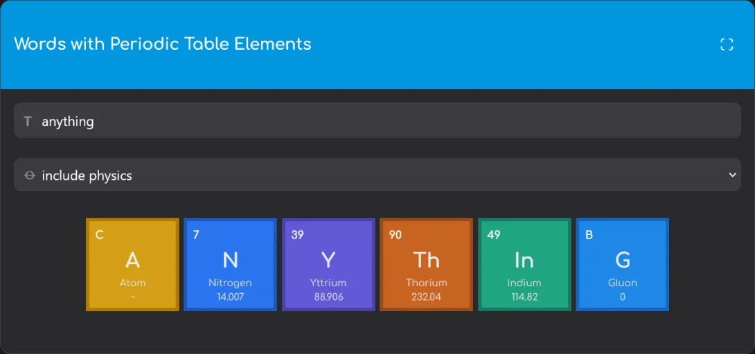 Anything in Periodic Table of Element Words