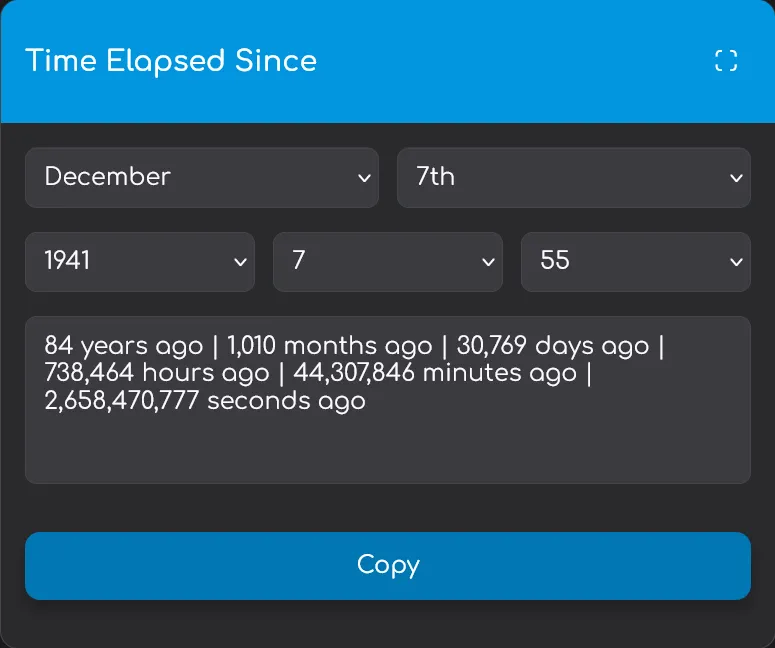 Time Elapsed Since Pearl Harbor Attack