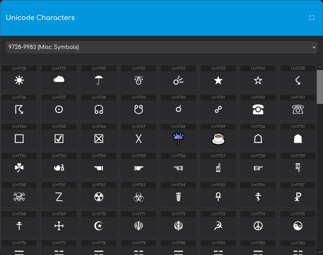 Unicode Characters Tool